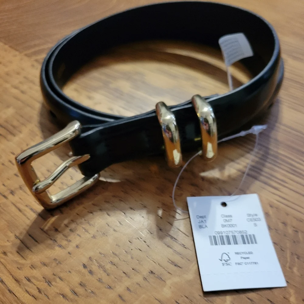 J. Crew Spazzolato Italian Leather Belt - black with gold hardware - Picture 6 of 11